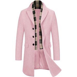 Wool Blend Coat with Detachable Plaid Scarfs Notched Collar Single Breasted
